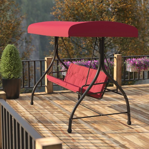 Flash Furniture Maroon 3-Seater Convertible Canopy Patio Swing/Bed TLH-007-MRN-GG
